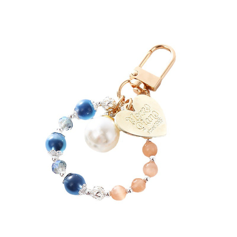 Wholesale Pearl Sugar Heart Agate Beaded Key Chain