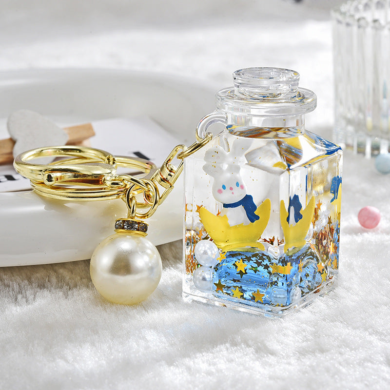 Wholesale Acrylic Oiled Quicksand Moon Rabbit Keychain