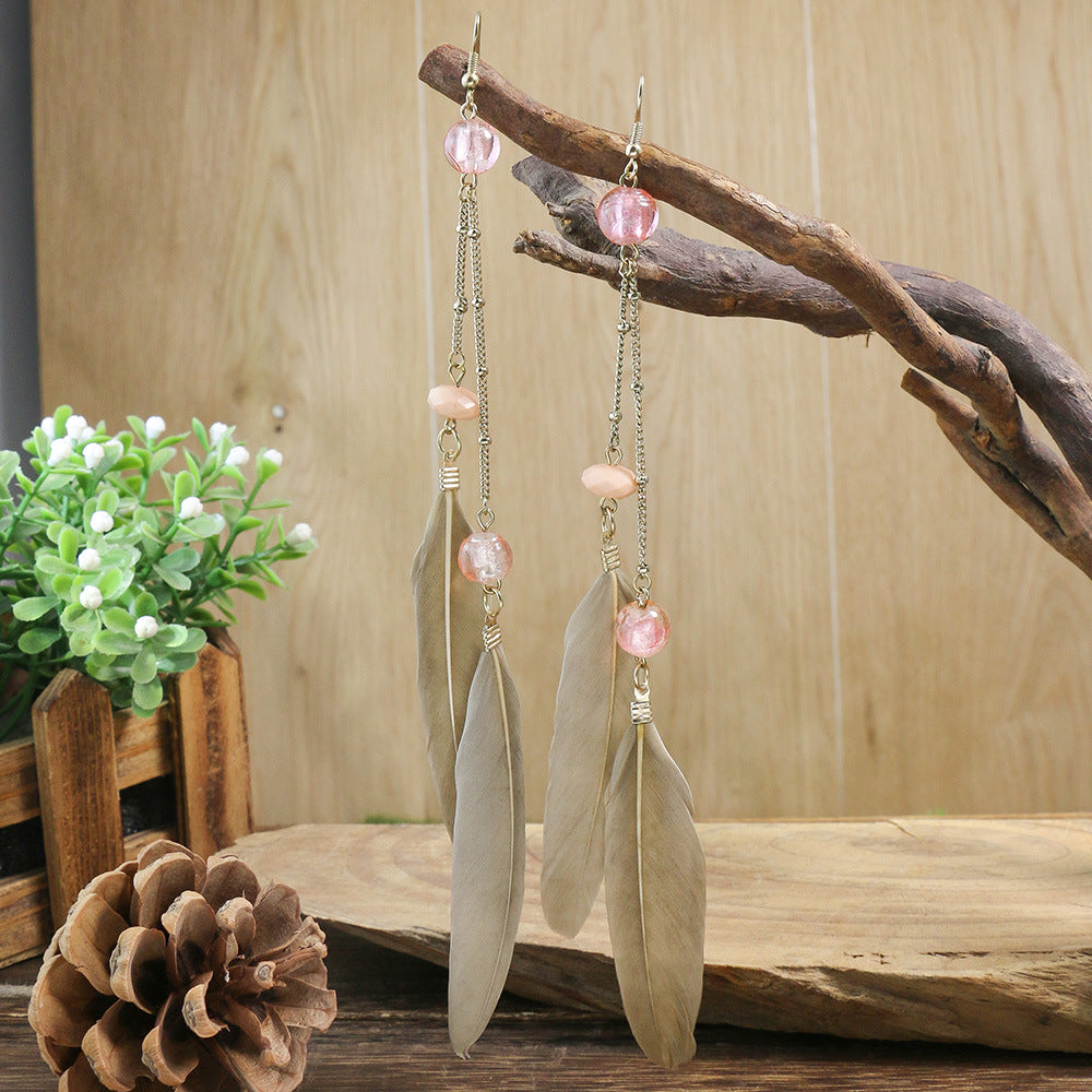 Wholesale Vintage Long Feather Tassel Earrings Bohemian Long Leaf Earrings