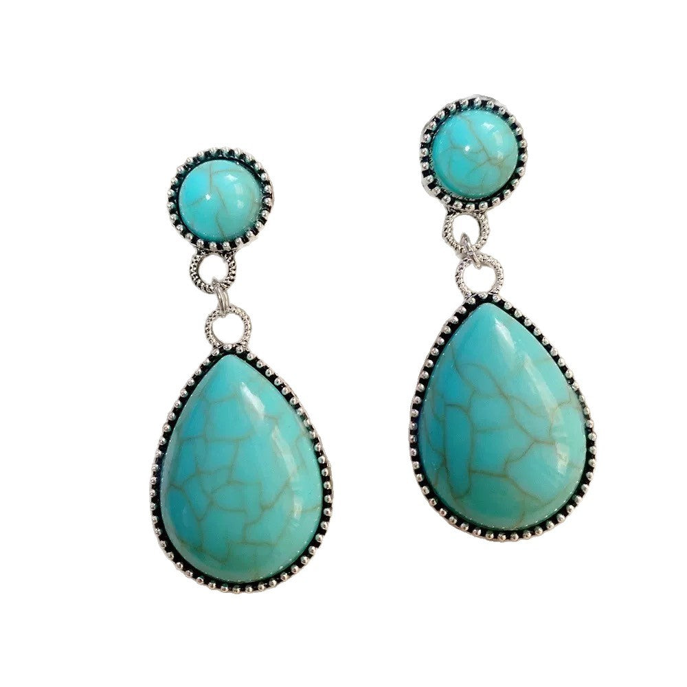 Wholesale Ethnic Style Turquoise Drop Earrings Retro Vintage Zinc Alloy Jewelry Gift