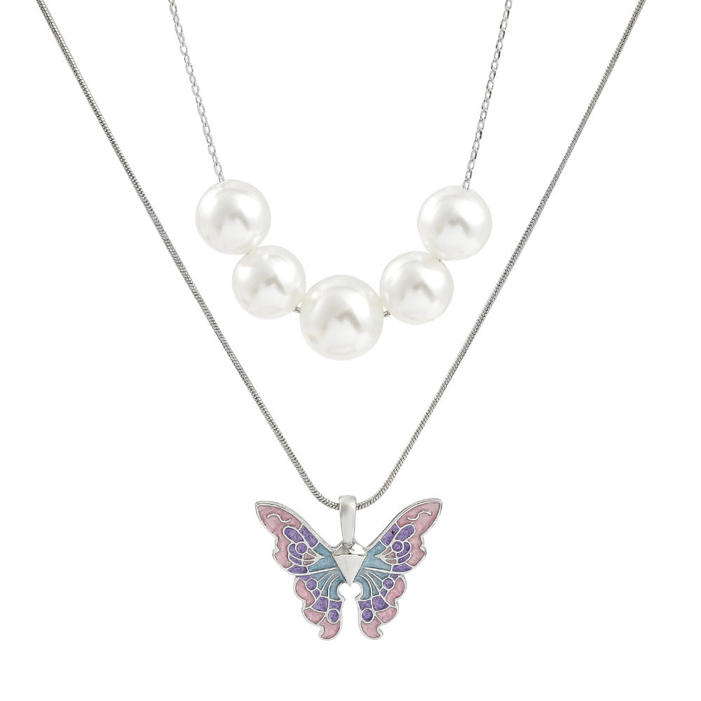 Wholesale Alloy Pearl Butterfly Necklaces