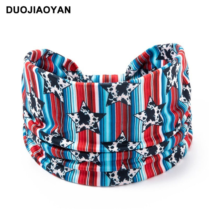 Wholesale Sports Hairband with Wide Edges and Ends Colorful Striped Star Bandana Cloth Headband 10pcs