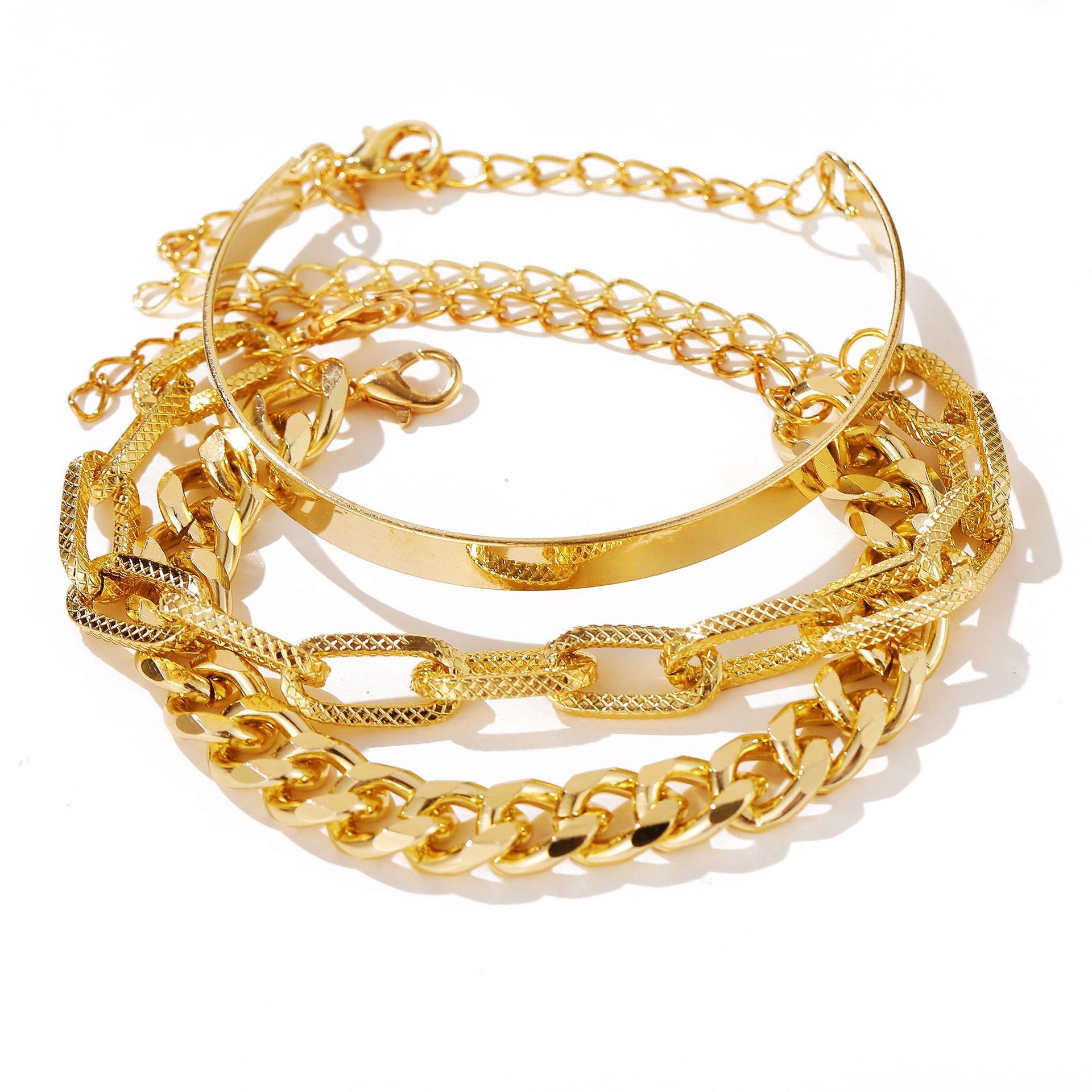 Wholesale Thick Chain Multi-layer Open Alloy Bracelet Set