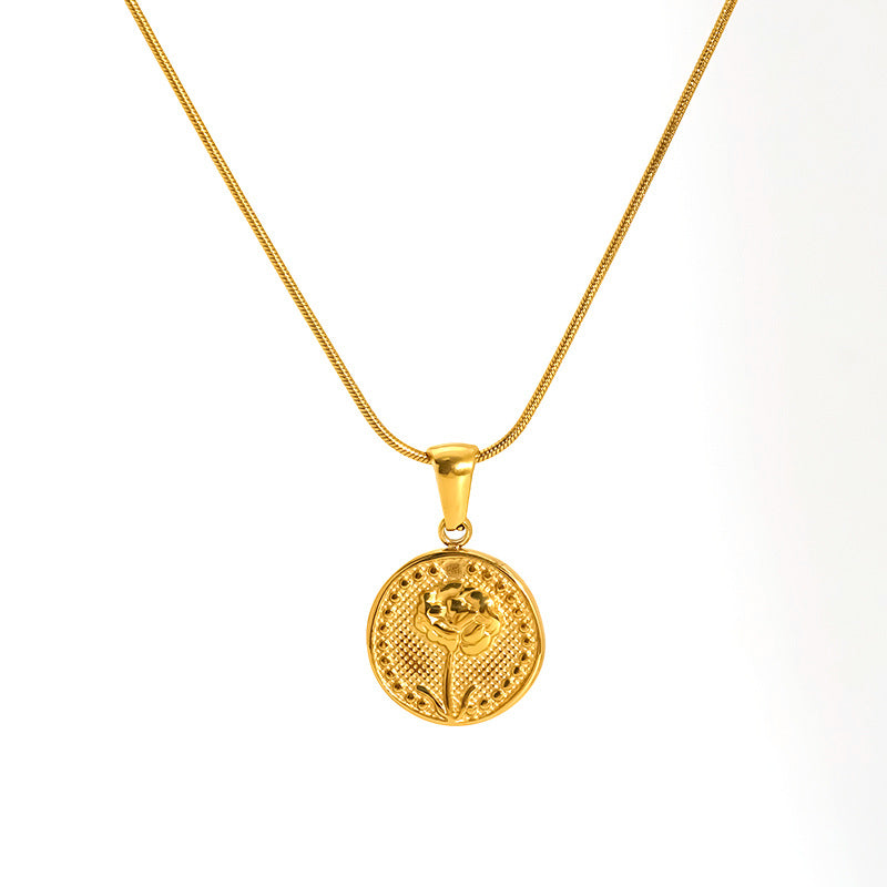 Wholesale Rose Flower Pendant Necklace Simple Titanium Steel Sunflower Necklace