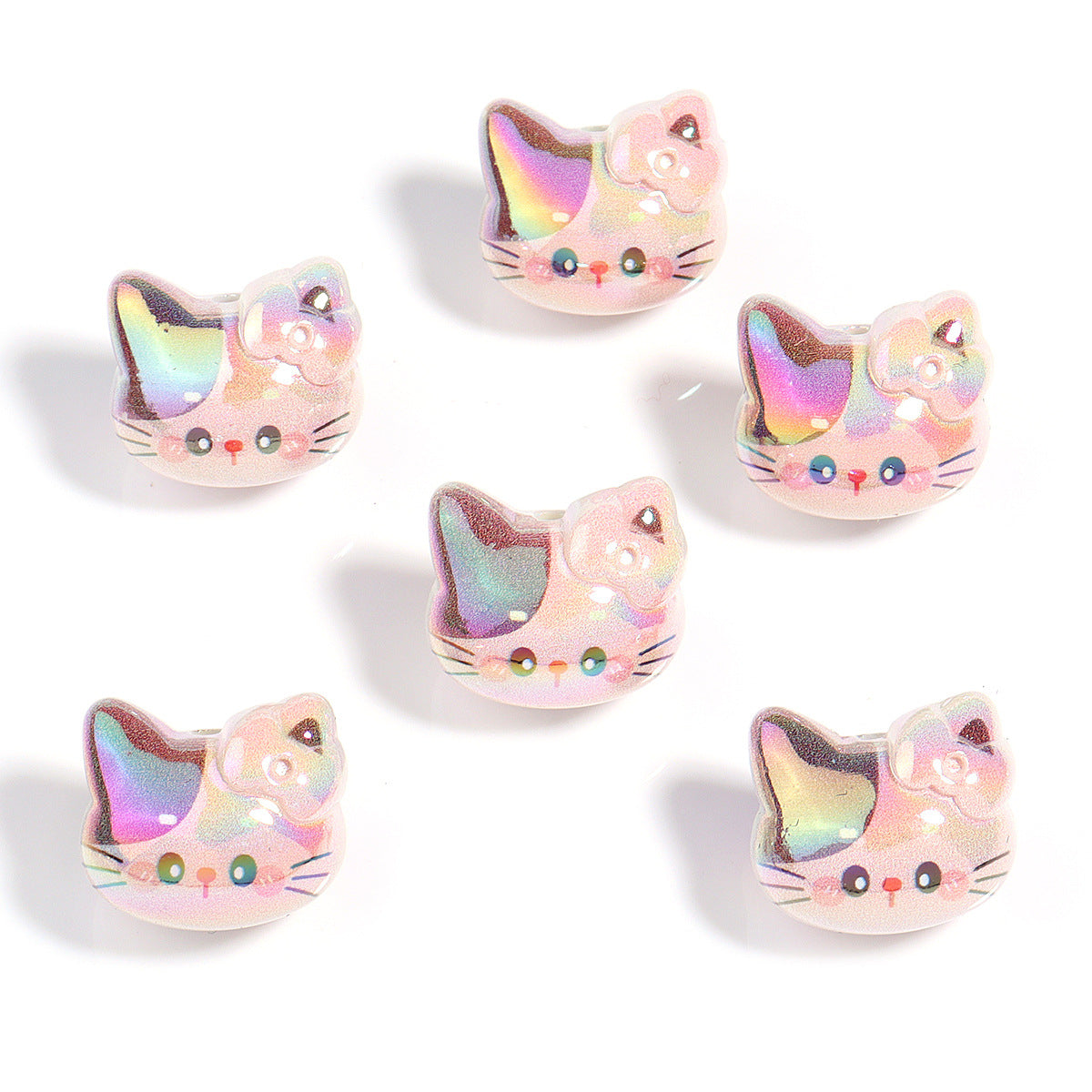 Wholesale 10pcs Cartoon Cute Plated Colorful Cat Acrylic Beads