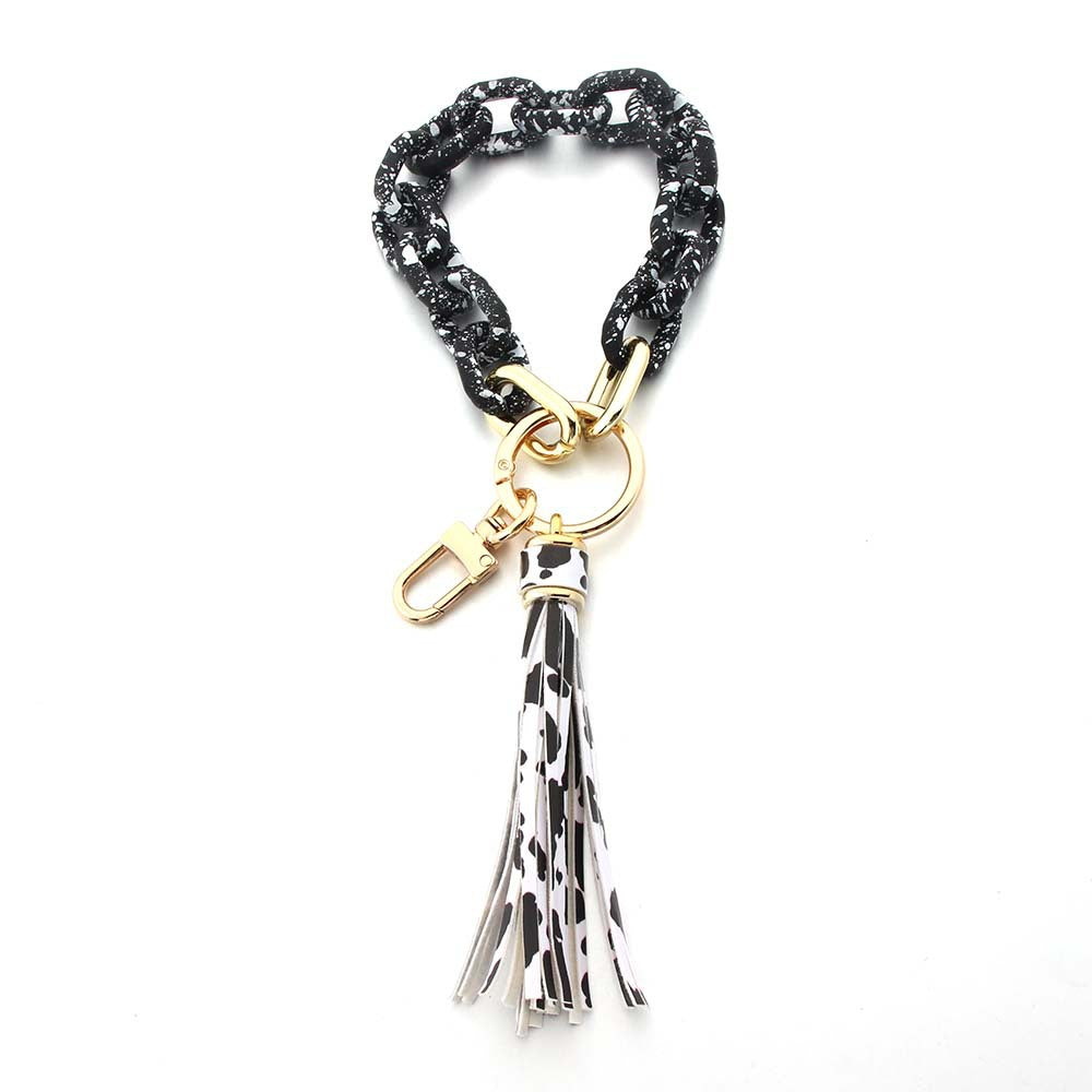 Wholesale Leopard Print Acrylic PU Tassel Bracelet Keychain