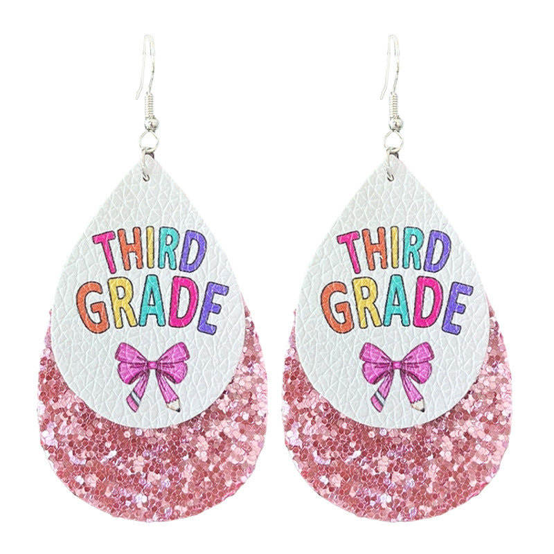 Wholesale Double-layer water drop leather print back-to-school season teacher earrings