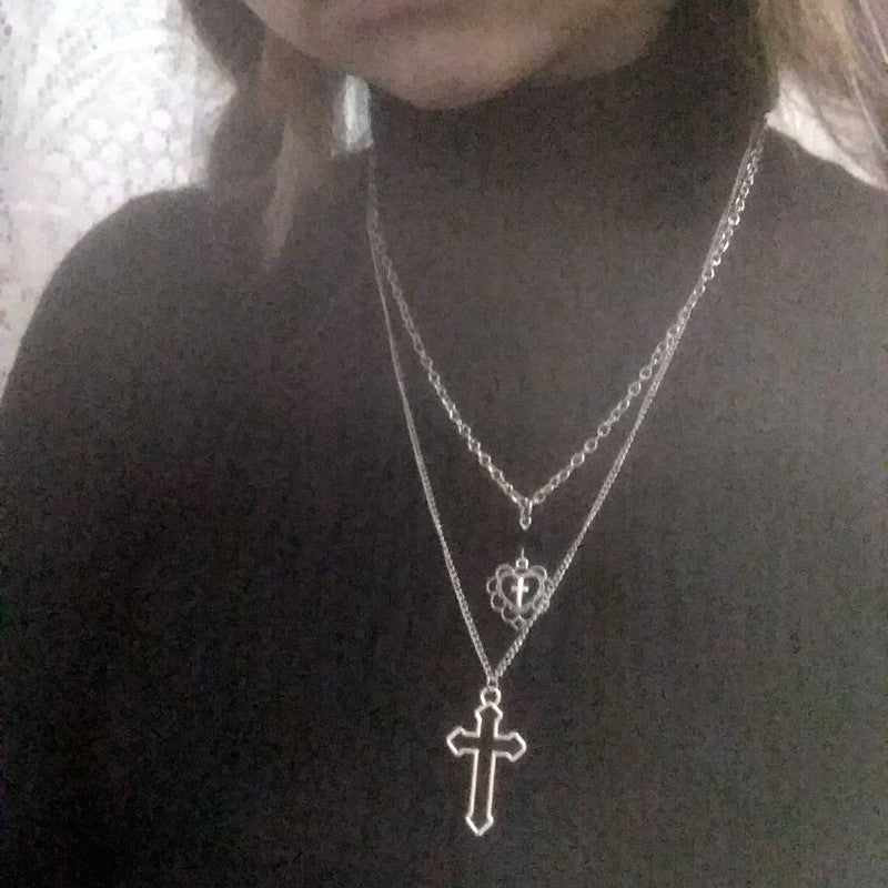 Wholesale  Gothic punk style hollow heart-shaped cross pendant necklace