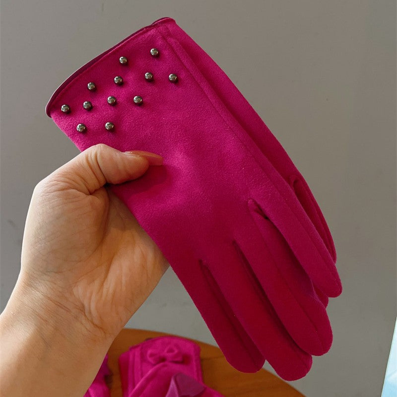 Wholesale Rose Red Series Autumn and Winter Suede Gloves