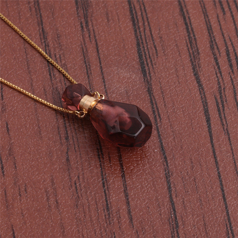 Wholesale Semi precious Green Aventurine Crystal Flame Shaped Perfume Bottle Pendant Necklace