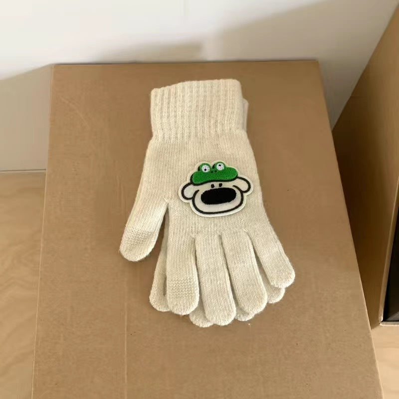 Wholesale Winter Cartoon Cute Five-finger Woolen Warm Cycling Knitted Gloves