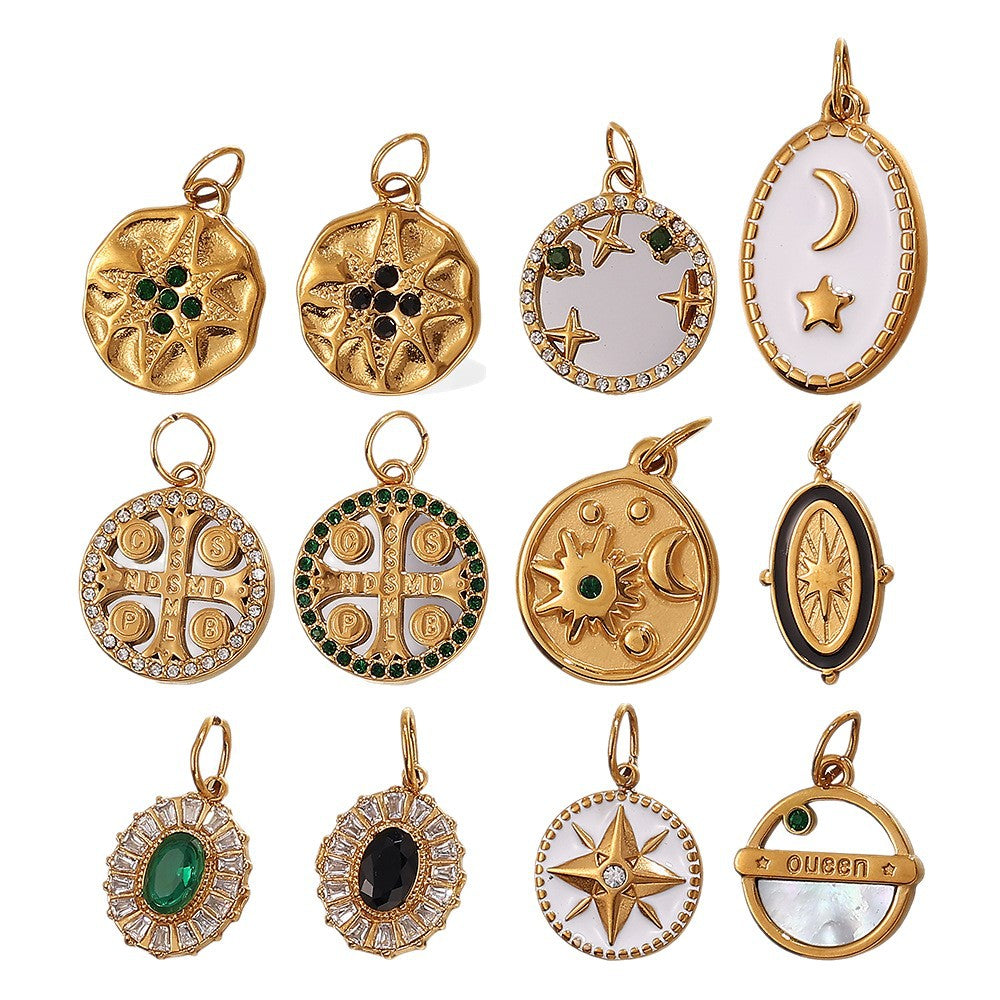 Wholesale Zircon Inlaid Starfish Round Stainless Steel Necklace Pendant