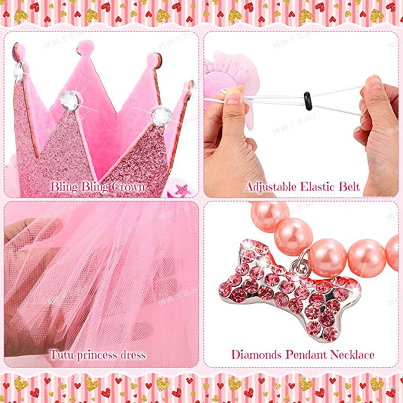 Wholesale Pet Dog Birthday Party Tulle Skirt Bone Necklace Crown Set