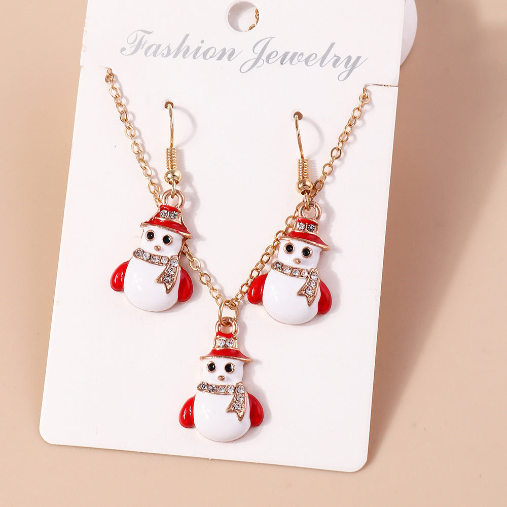 Wholesale Christmas Elk Cane Christmas Tree Snowman  Alloy Necklaces Set