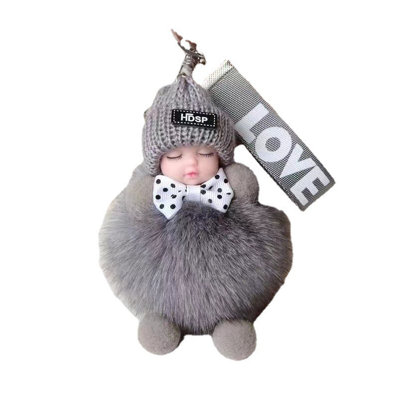 Wholesale Real Fox Fur Ball Pendant Sleep Doll Keychain