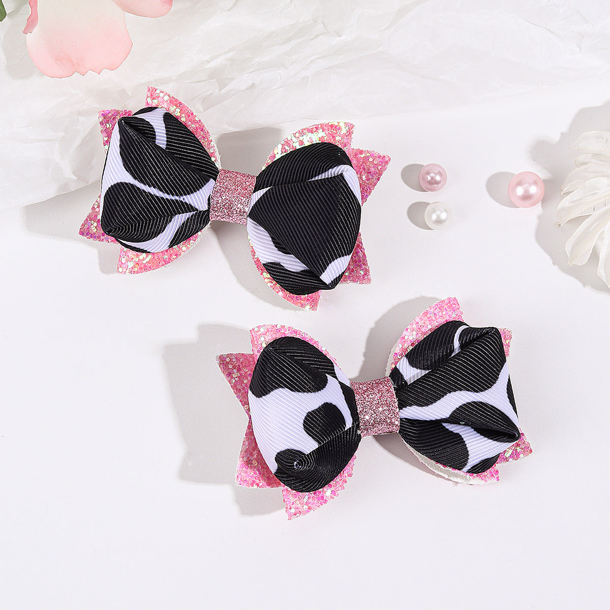 Wholesale  20pcs/pack European and American Cow Pattern Bow Hairpins Popular Kidsren' s Bow Hair