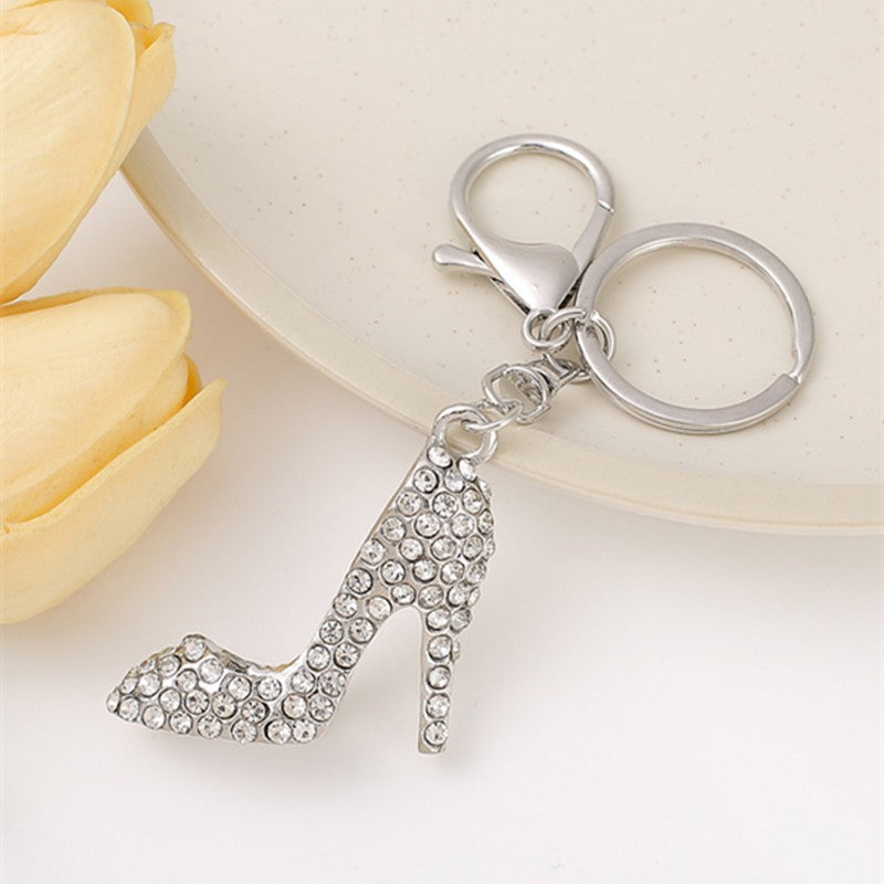 Wholesale Silver high heels metal rhinestone keychain