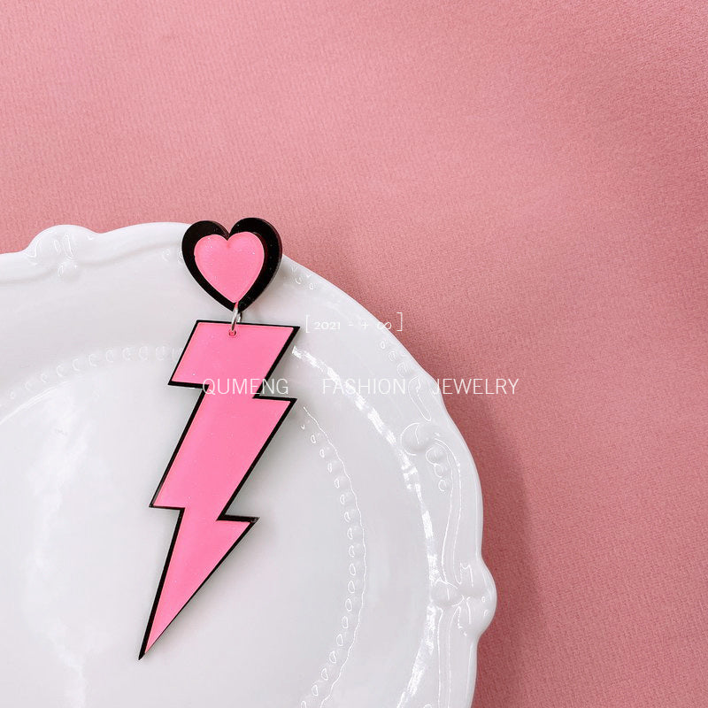 Wholesale Valentine' s Day Pink Lightning Love Acrylic Earrings