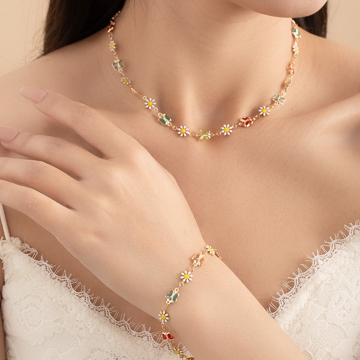 Wholesale Dopamine small fresh colorful flower necklace