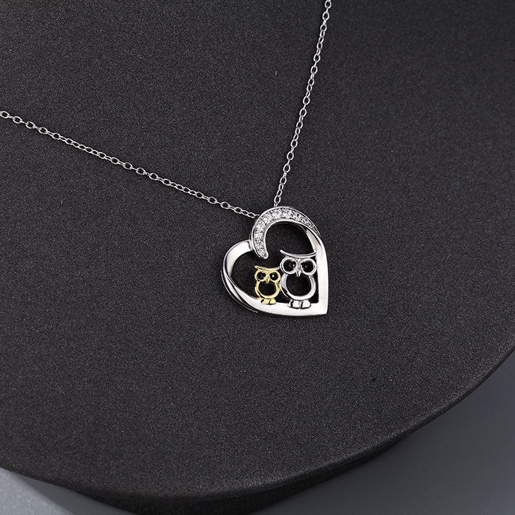 Wholesale 925 Sterling Silver Heart-shaped Owl Necklace