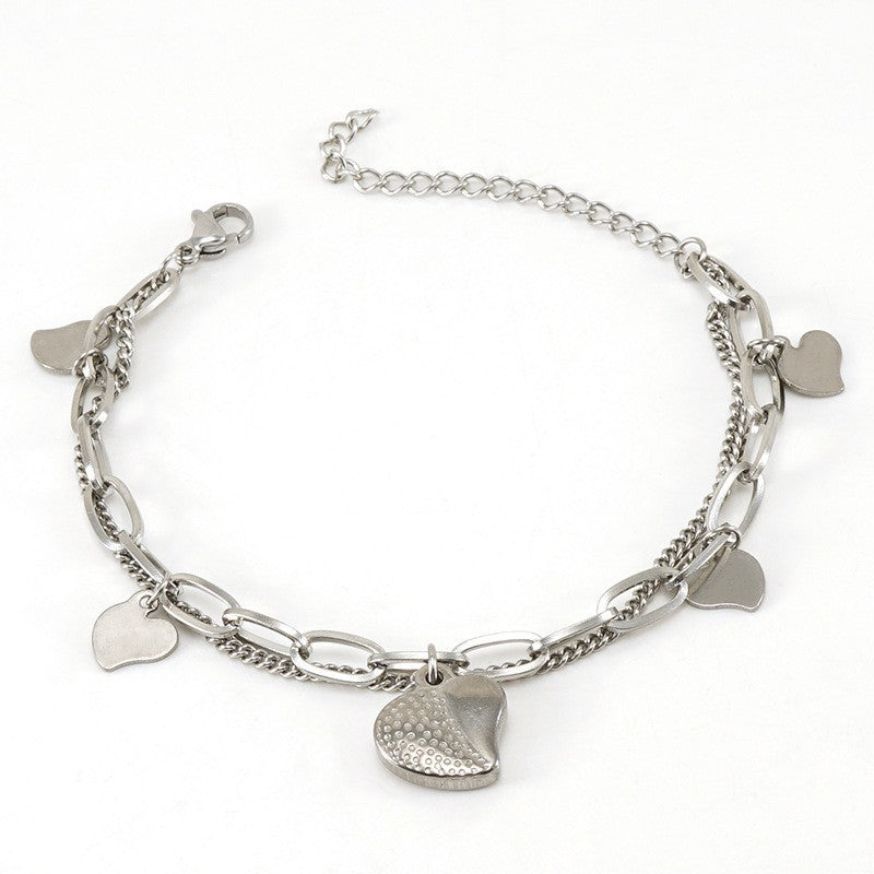 Wholesale Double Layer Titanium Steel Heart Shape 18K Multi-Layer Rose Bracelet