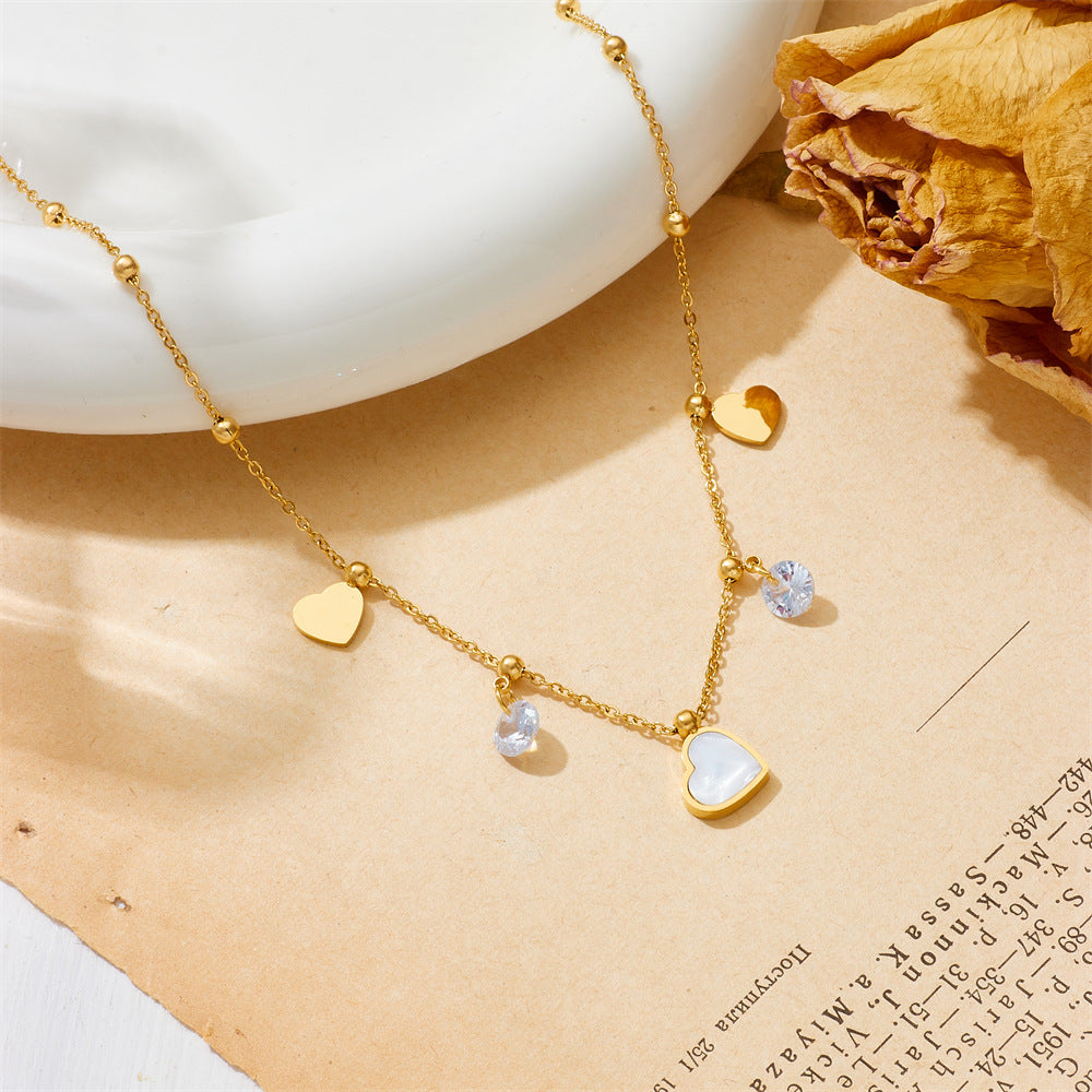 Wholesale Titanium Steel White Shell Love Necklace Bracelet