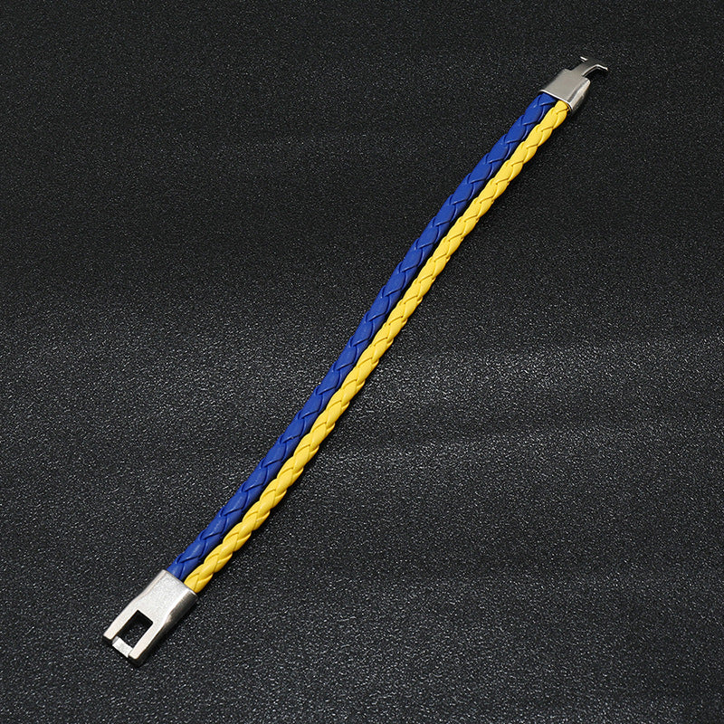 Wholesale Blue Yellow Color Block National Flag Color Woven Leather Bracelet