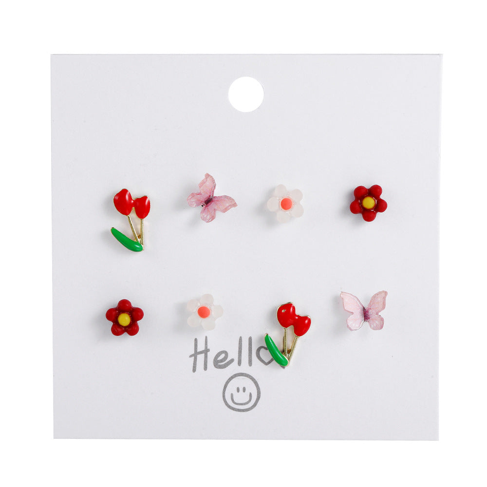 Wholesale Silver Needle 925 Color Tulip Butterfly Earrings Set