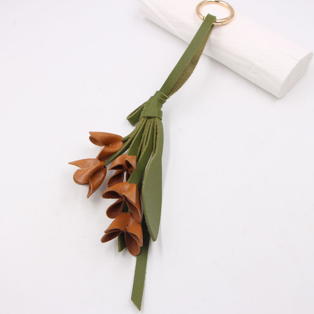 Wholesale Artificial Leather Handmade Golden Osmanthus Flower Pendant Bag Charm Stylish Decorative Car Key Accessory For Boutique Resale