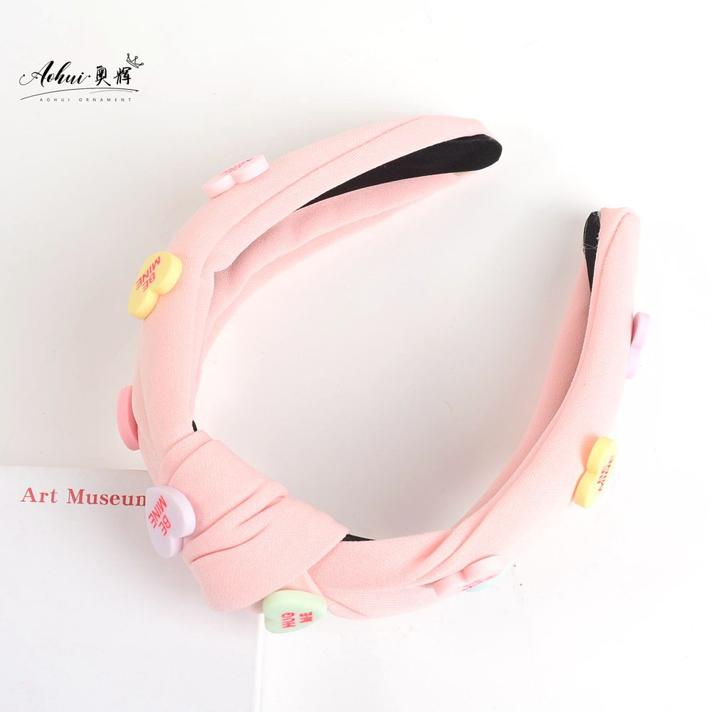 Wholesale red pink inlaid love Valentine's Day wide-brimmed knotted solid color hair accessories