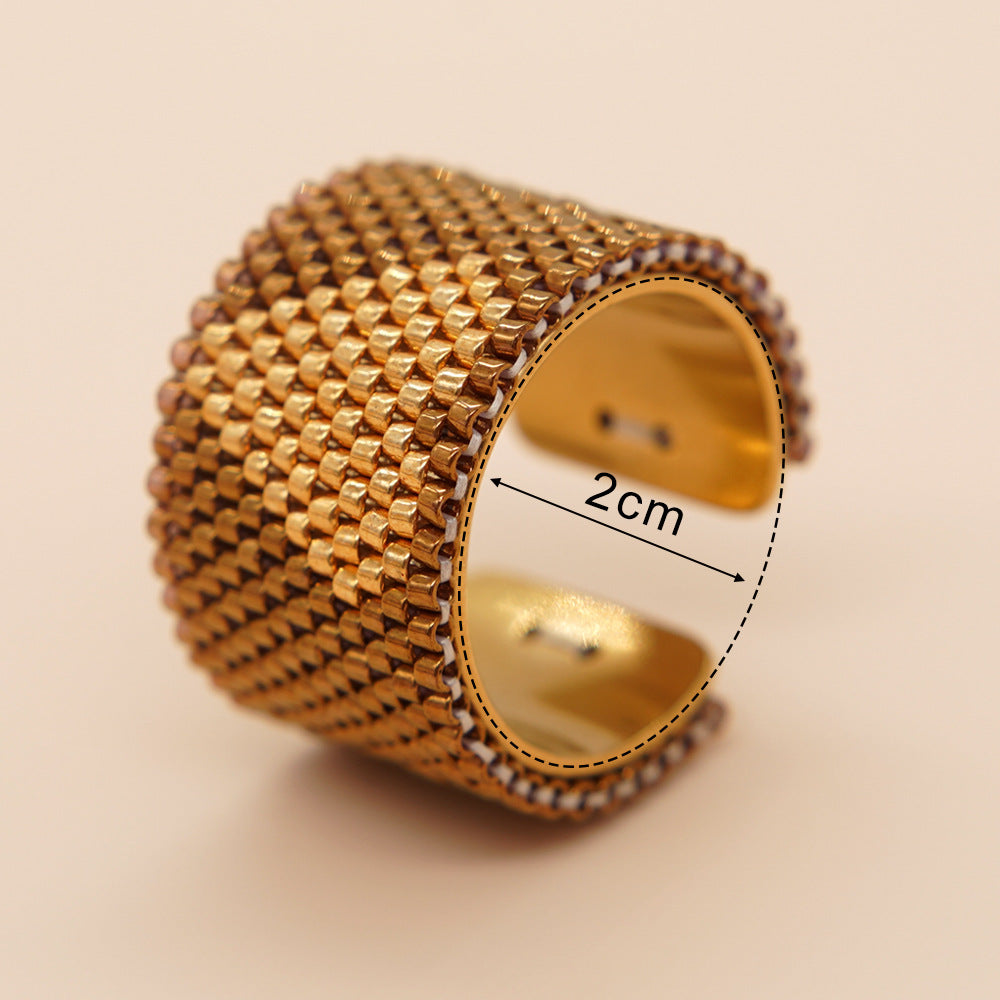 Wholesale Miyuki Rice Beads Hand Woven Stainless Steel Ring