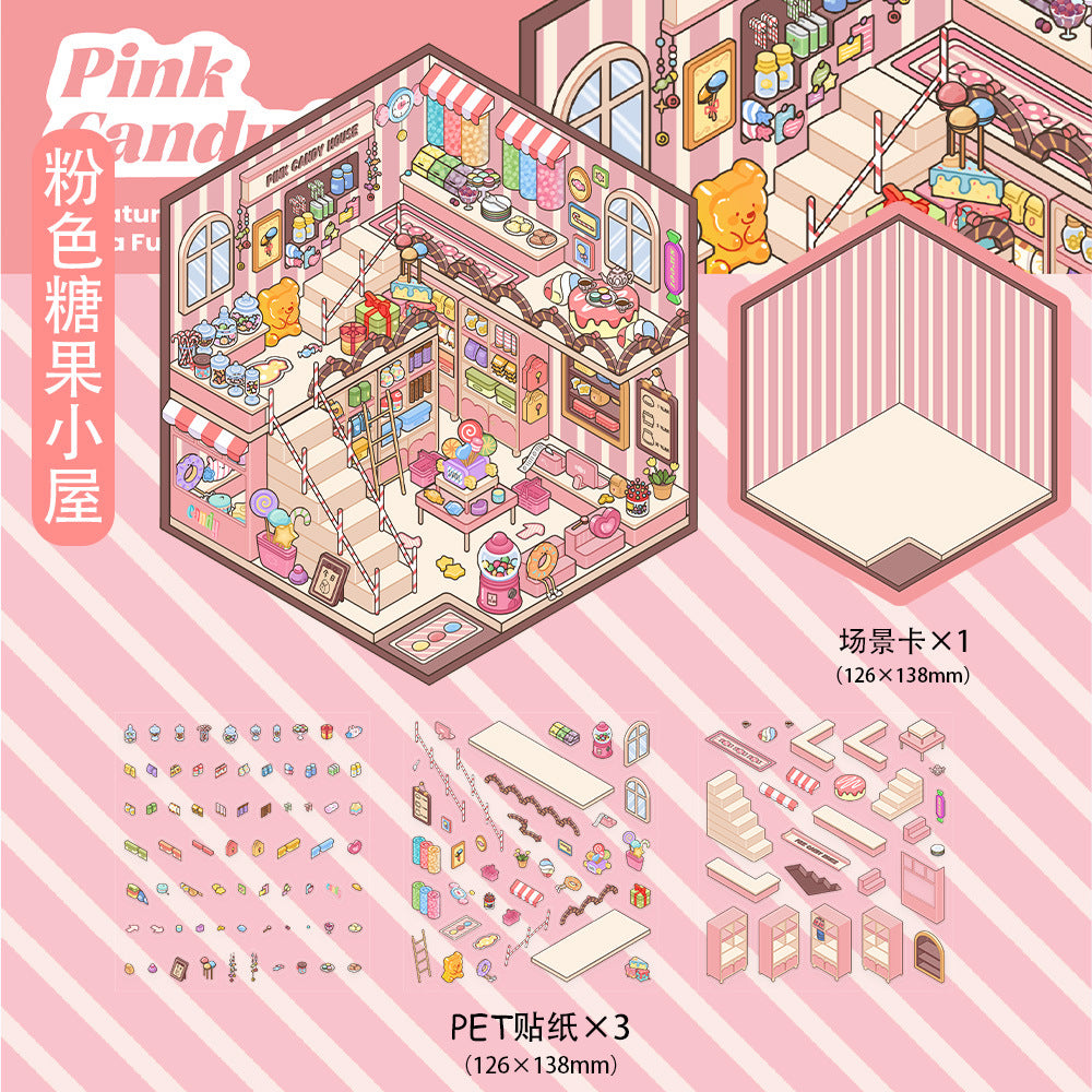 Wholesale Pink Candy House 3D Micro World DIY Sticker