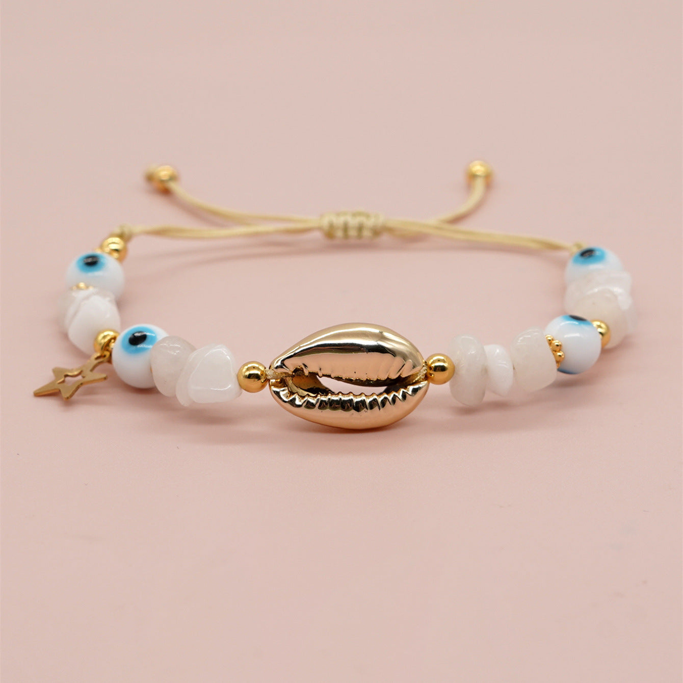 Ojos al por mayor de vidrio blanco Gold Snowflake White Gold Gold Seashell Pulsera