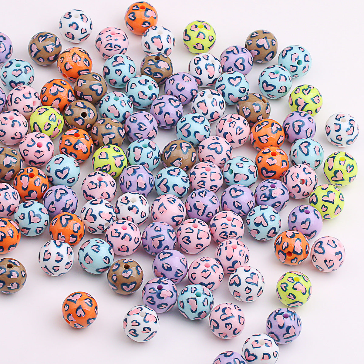 Wholesale 200pcs Acrylic UV Printing Two-color Love Heart Cover Light DIY Straight Hole Beads