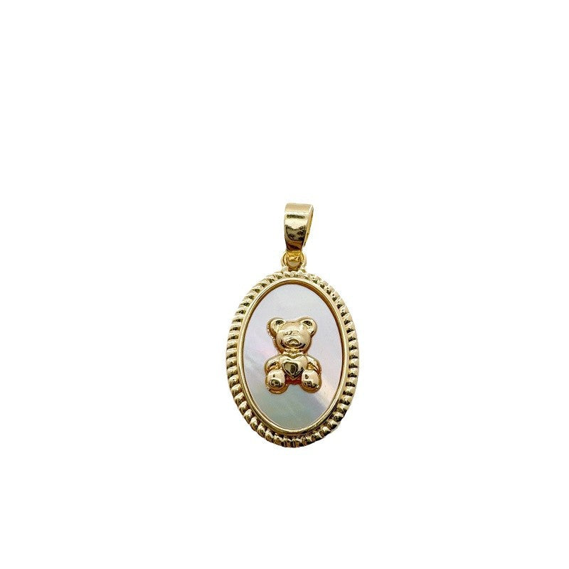 Wholesale Golden Natural Shell Abalone Shell Bear  Bracelet Necklace DIY Pendant