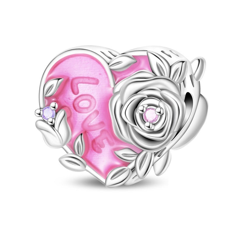 Wholesale Valentine' s Day Series Pink Magic Cube Rose Silver Plated Charms