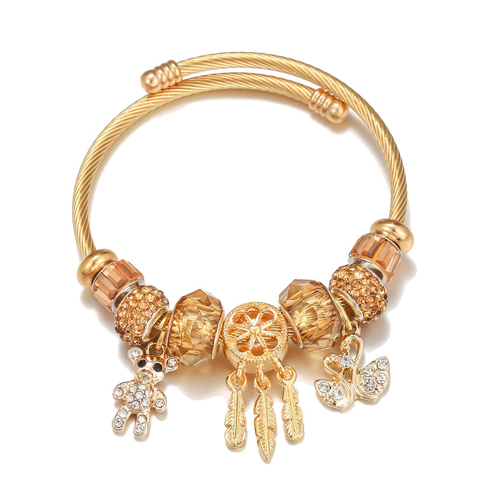 Wholesale Stainless Steel Bear Swan Pendant Gold Bracelet