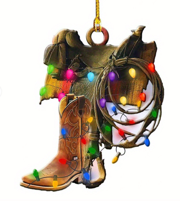 Wholesale Denim Boots Acrylic Flat Christmas Tree Pendants