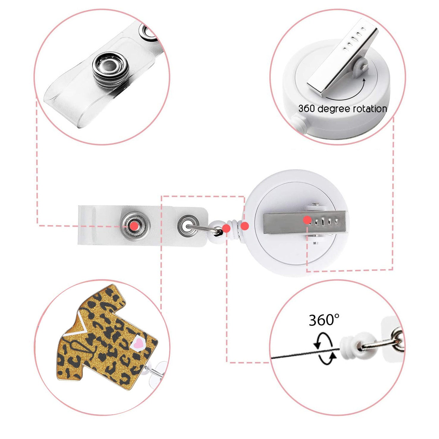 Wholesale Leopard Print Medical Stethoscope Badge Scroll Retractable ABS Keychain