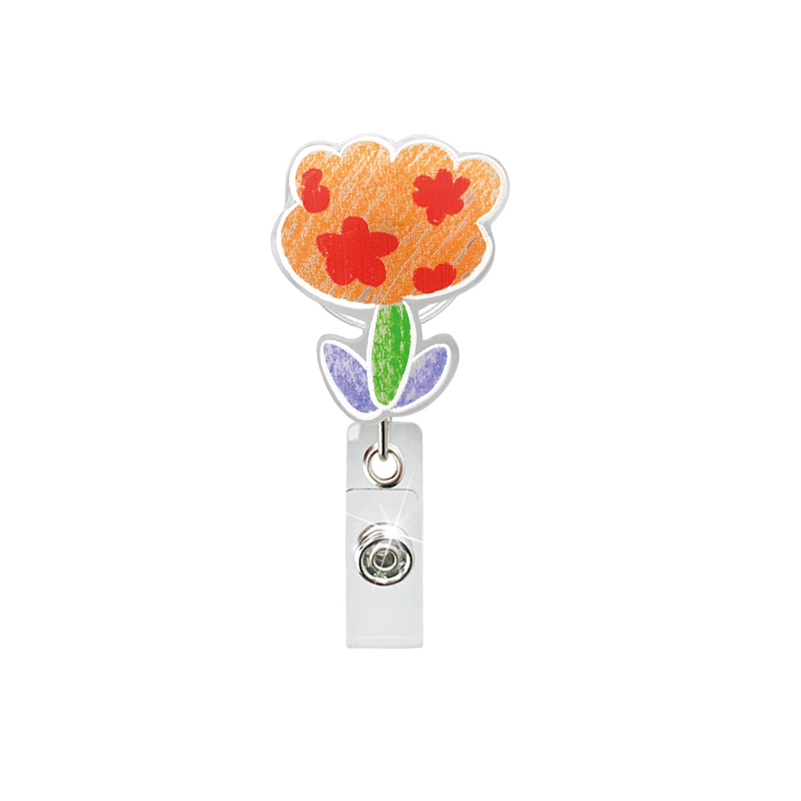 Wholesale Painted flower medical acrylic rotating retractable badge roll keychain