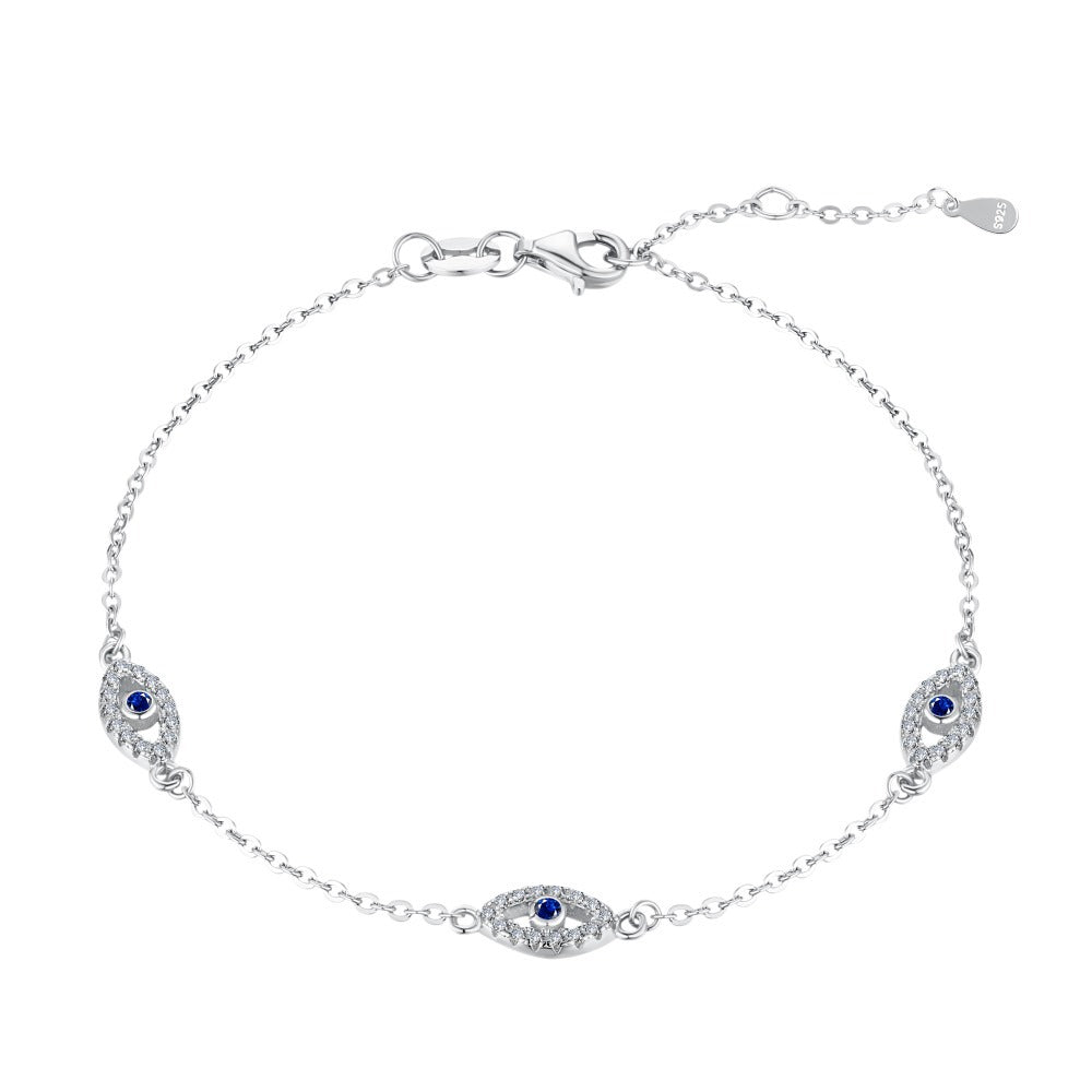 Wholesale Demon Eye Geometric Design Zircon Inlaid Blue Eye S925 Sterling Silver Bracelet