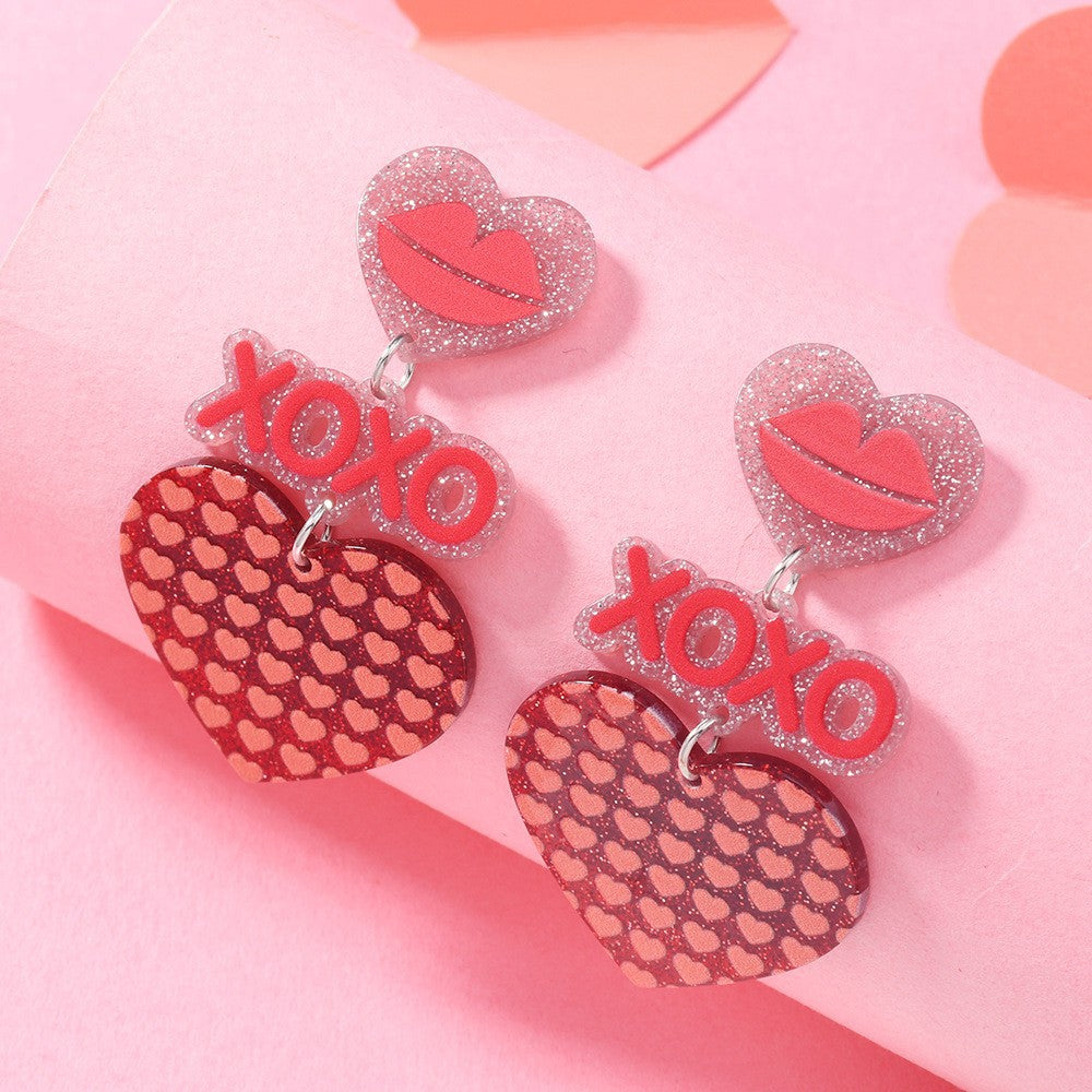 Wholesale Love Sparkling Heart shaped Acrylic Earrings for Valentine' s Day
