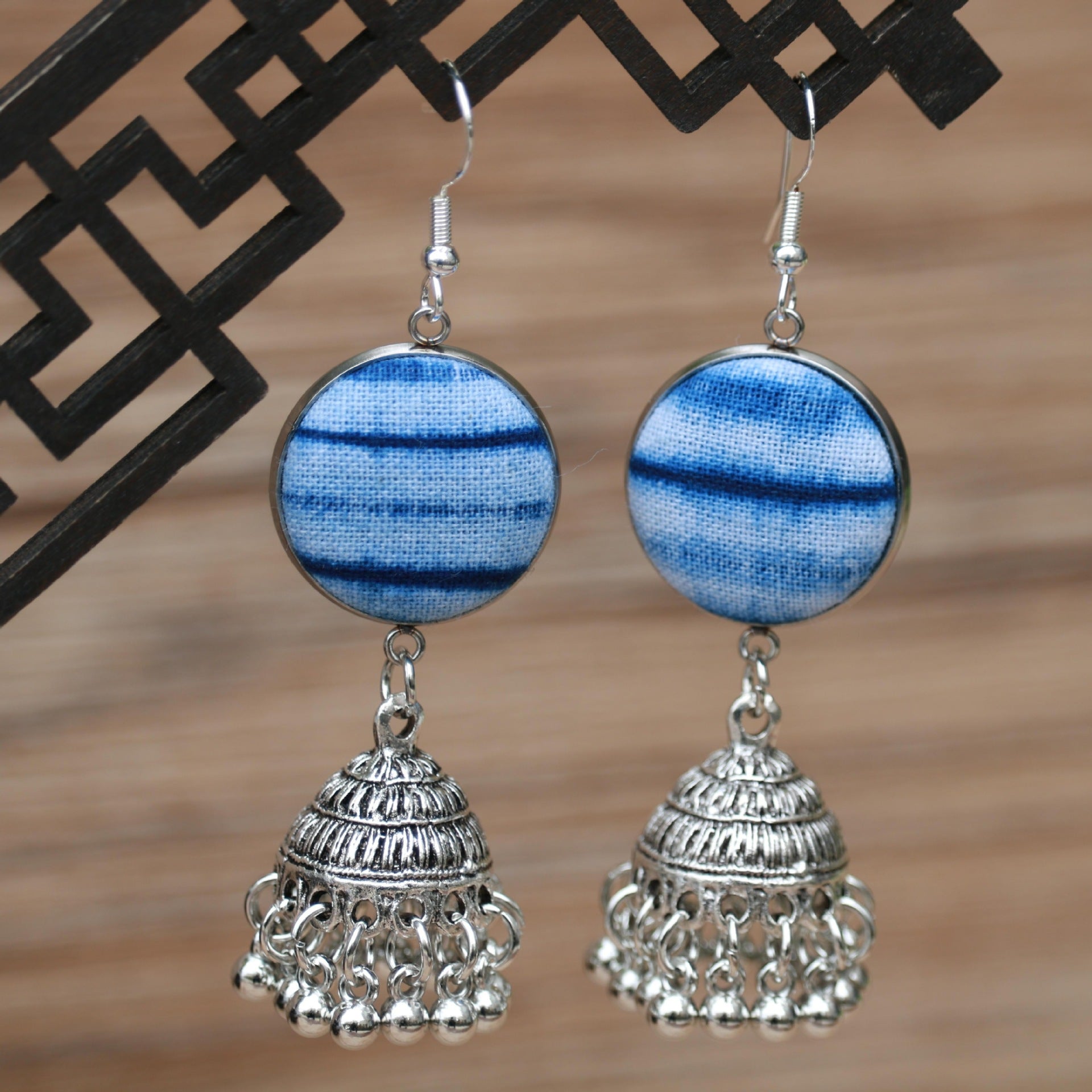 Wholesale Ethnic Style Women' s Blue-Dyed Fabric Earrings  Tie-Dye Mid-Length Earrings