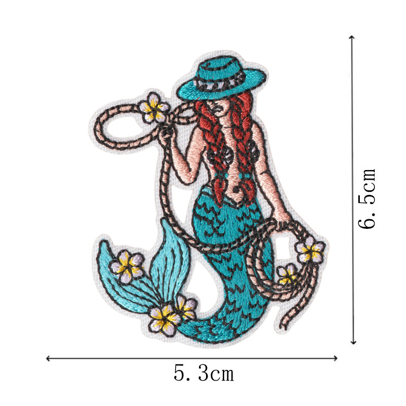 Wholesale West Coast Retro Mermaid Adhesive Embroidered Patches Guitar Cactus Nautical Design For Coat Repair Chic Craft Supply Boutique Resale