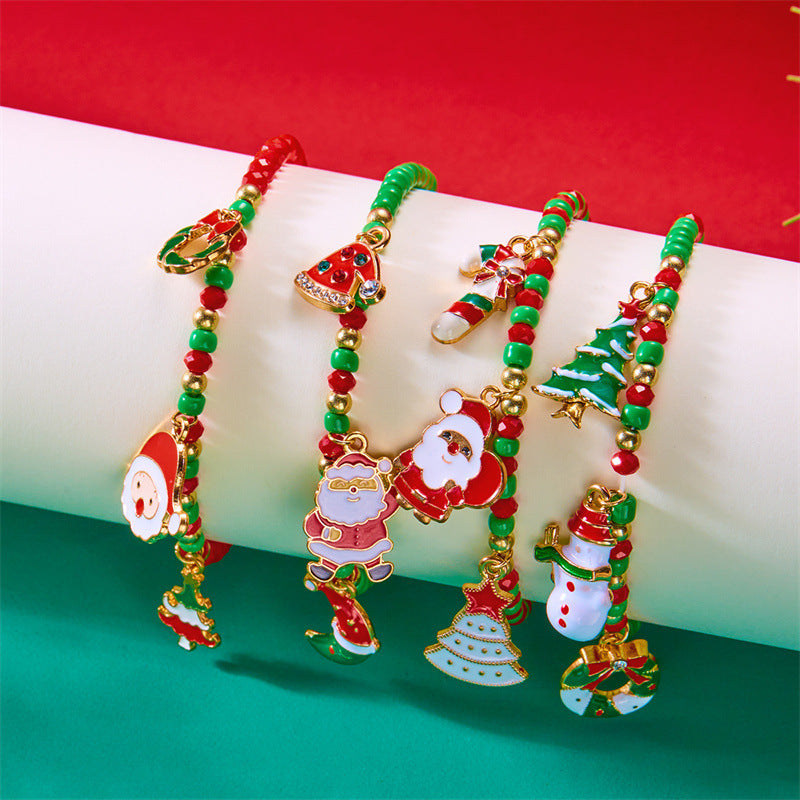 Wholesale Christmas  Christmas Tree Cane Pendant Rice Bead Bracelet