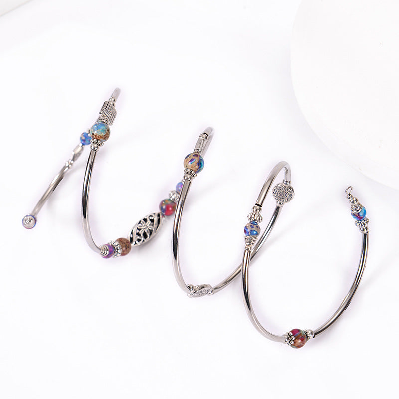 Wholesale Bohemian Multi-layer Imperial Stone Wrapped Four Layer Natural Stone Bead Wrapped Bracelet