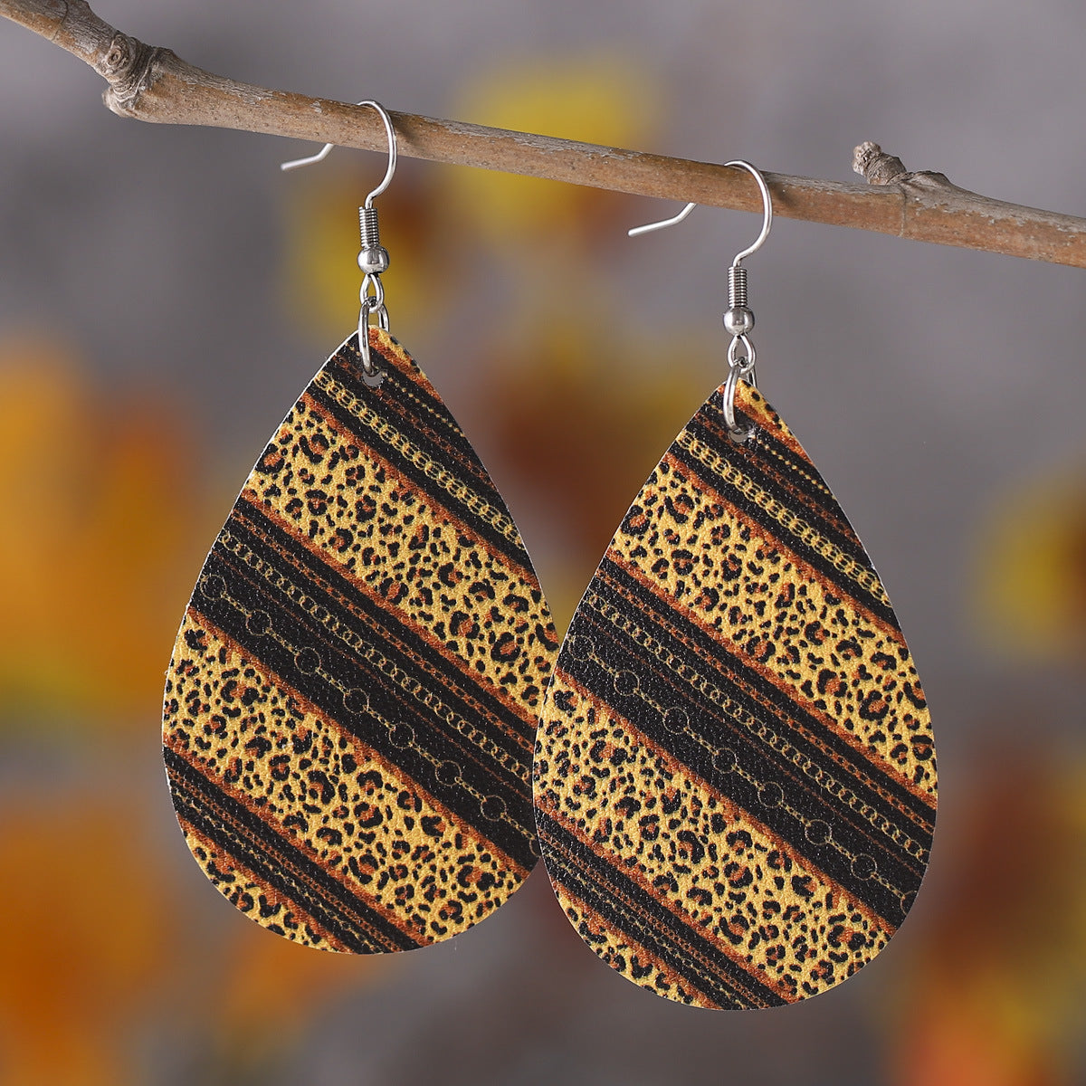 Wholesale Western style cow and leopard print teardrop double-sided earrings
