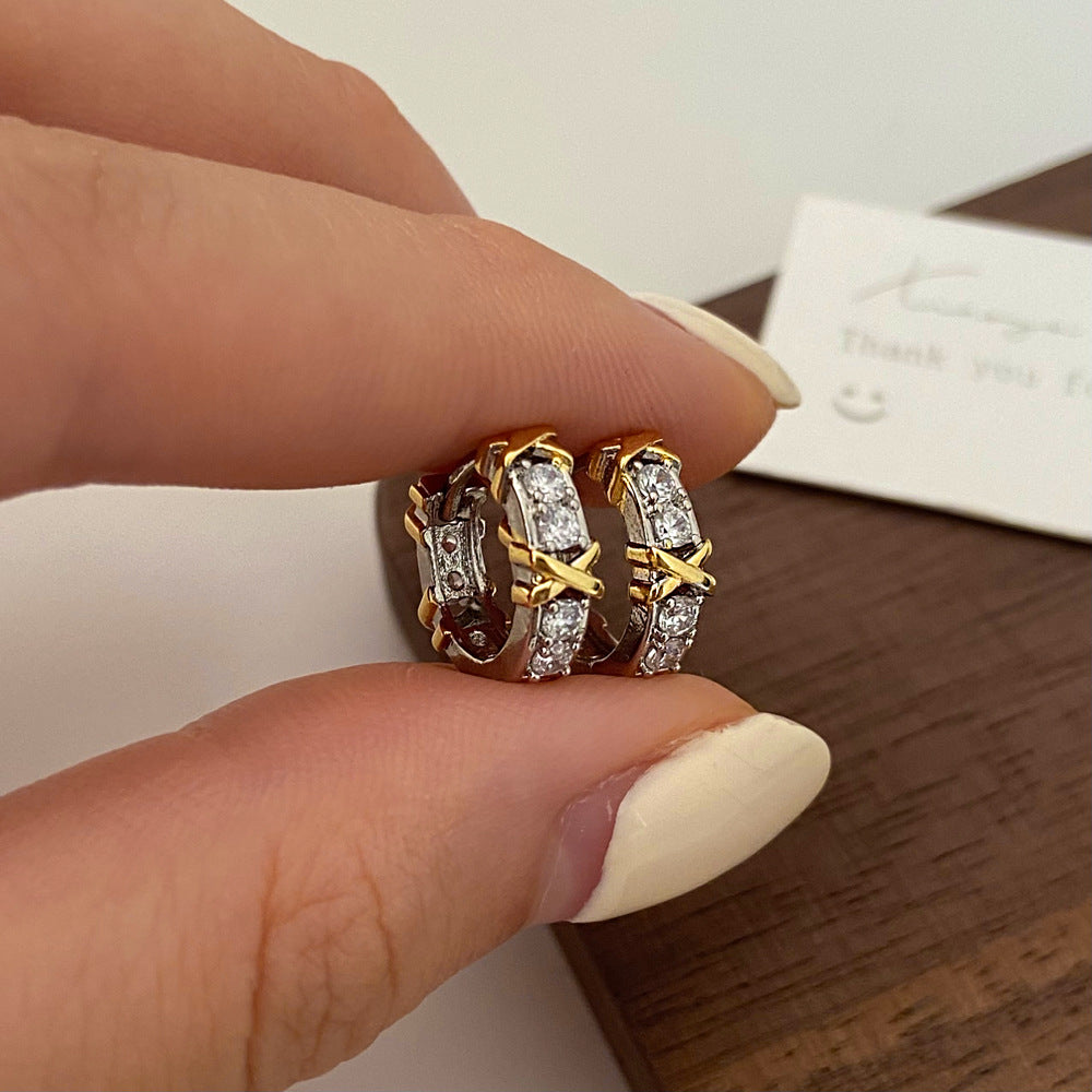 Wholesale Diamond-studded Design, Versatile and Simple Copper-plated Real Gold Earrings