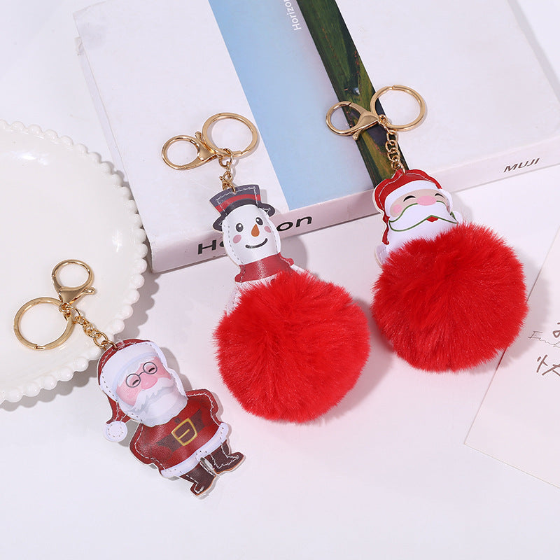 Wholesale Christmas Leather Elk Santa Claus Fur Ball Keychain