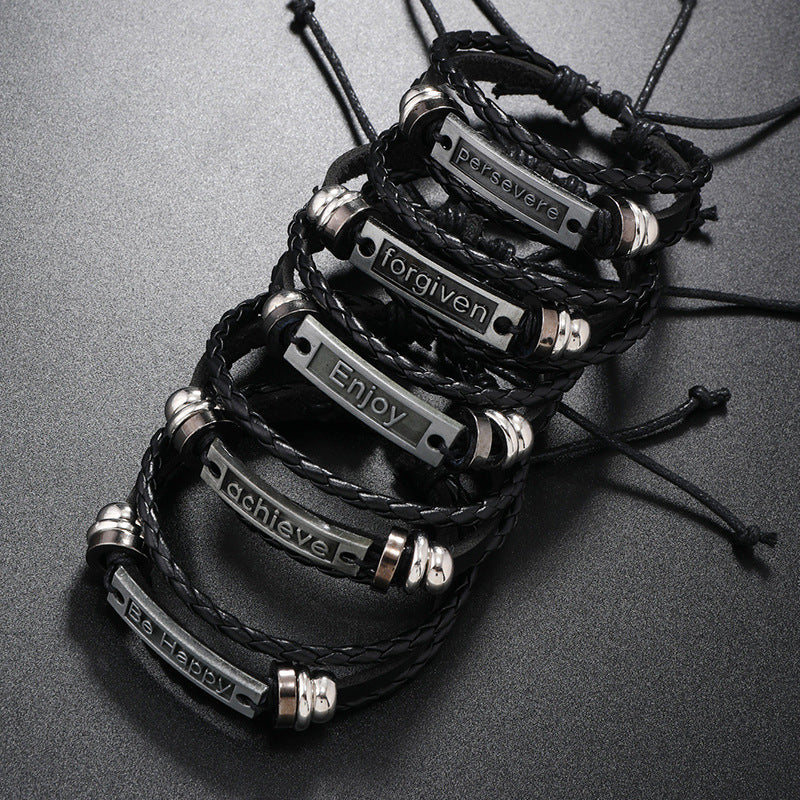 Wholesale Men's Vintage Handwoven Versatile Leather Bracelet